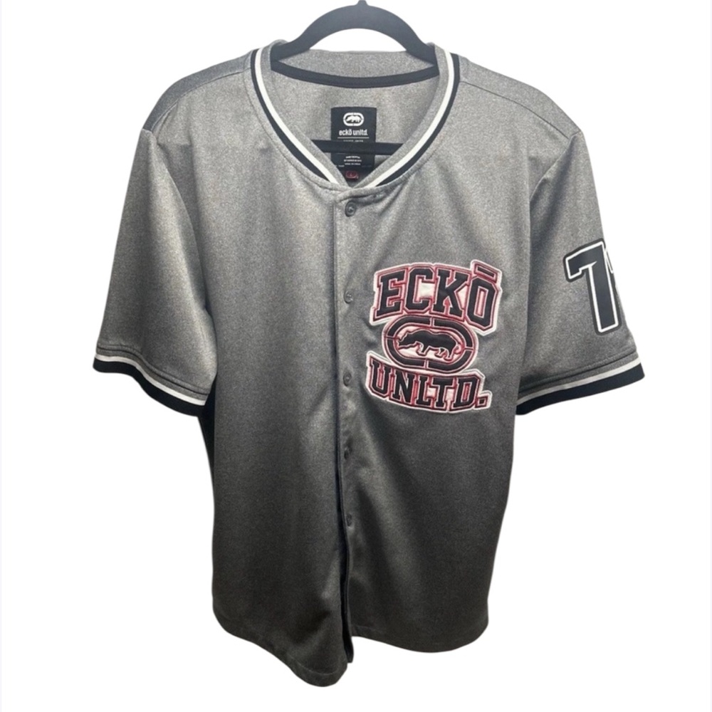 Ecko Unltd. Baseball‎ Jersey Shirt - Size L - Gray/Black - Button-Up